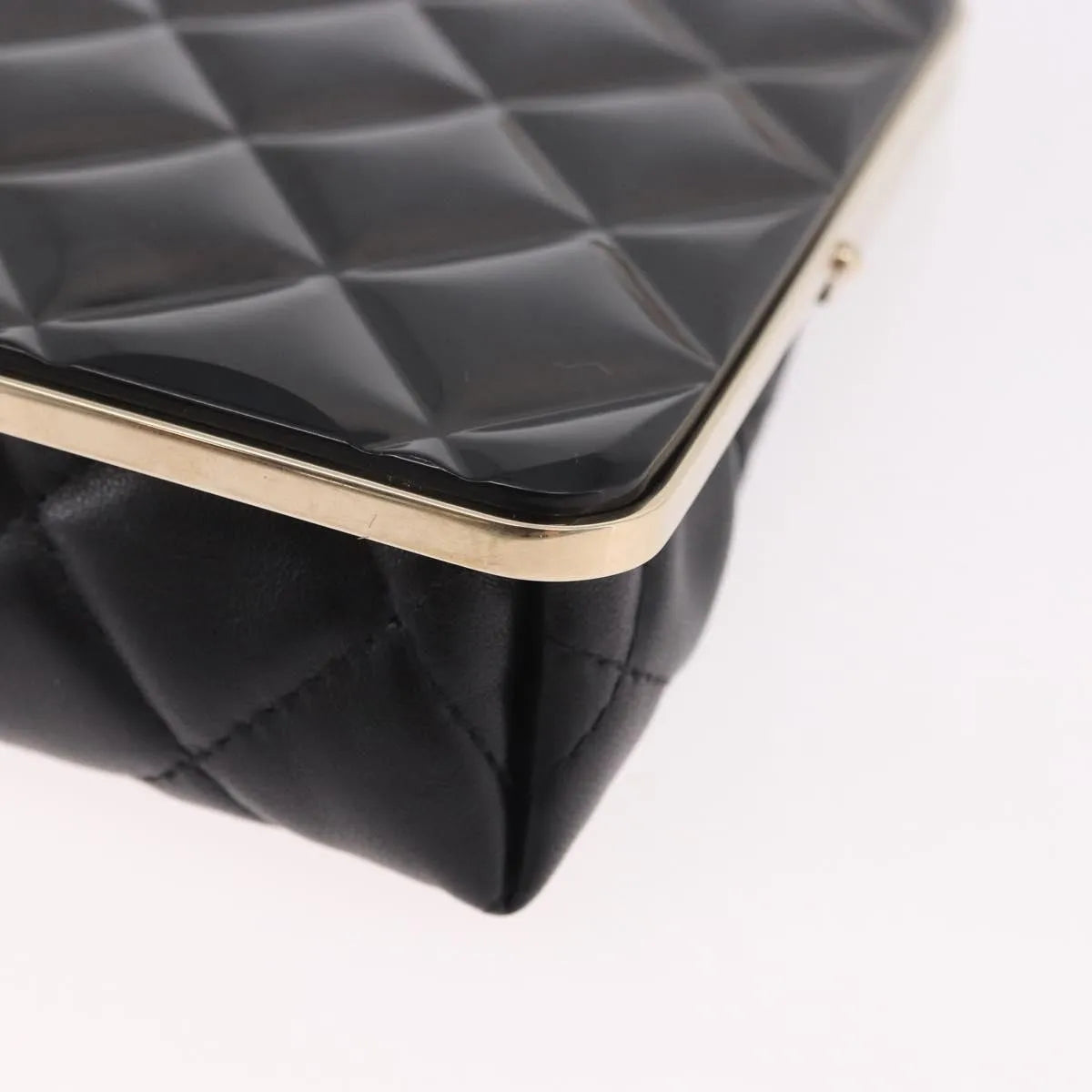 Chanel Cc Frame Clutch With Chain Quilted Lambskin And Plexiglass Black Leather Clutche & Pouche Bag (Pre-Owned)
