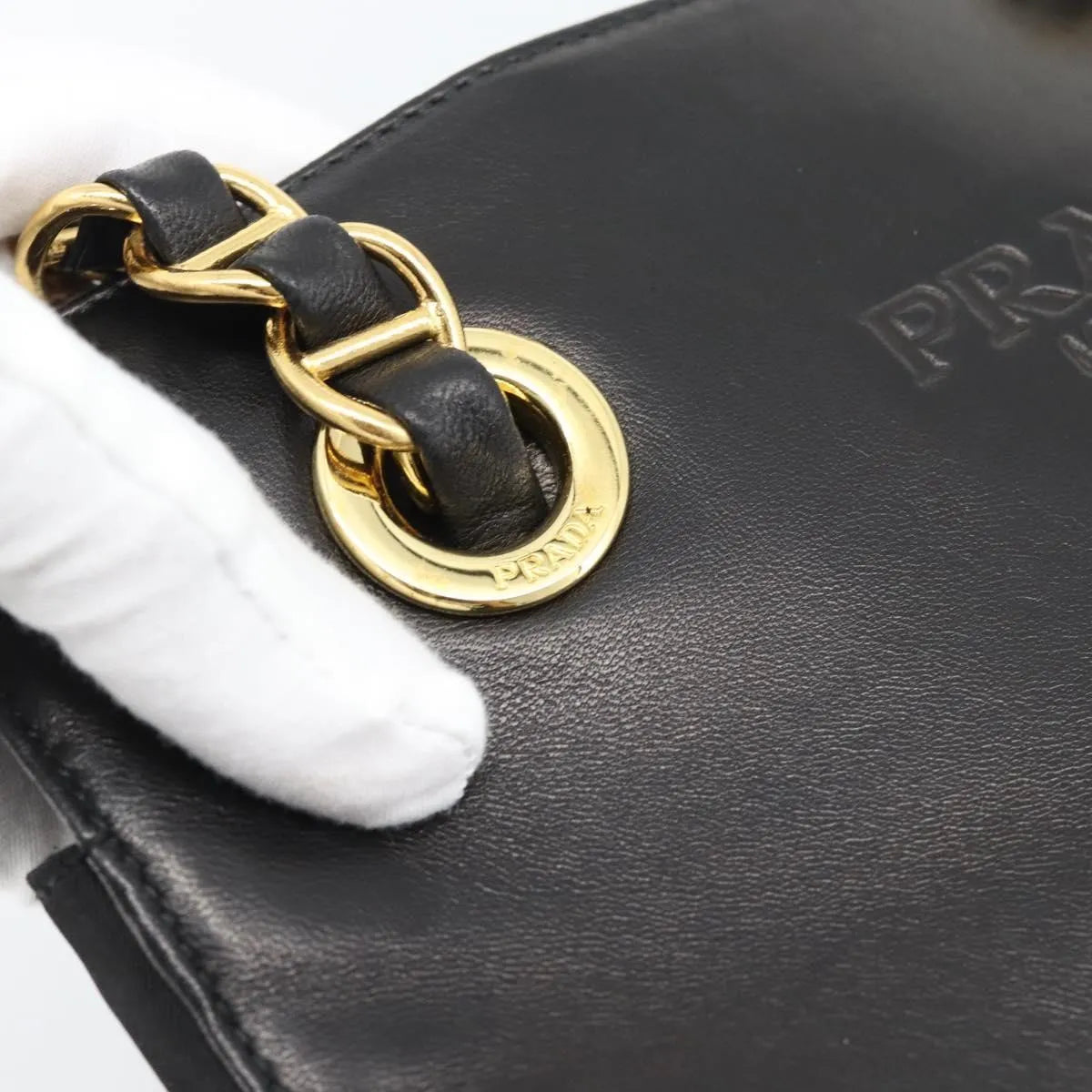 Prada Vintage Nappa Chain Tote Leather Black Leather Shoulder Bag Bag (Pre-Owned)