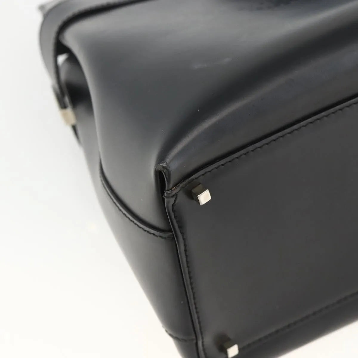 Salvatore Ferragamo Double Gancini Side Buckle Tote Leather Black Leather Handbag (Pre-Owned)