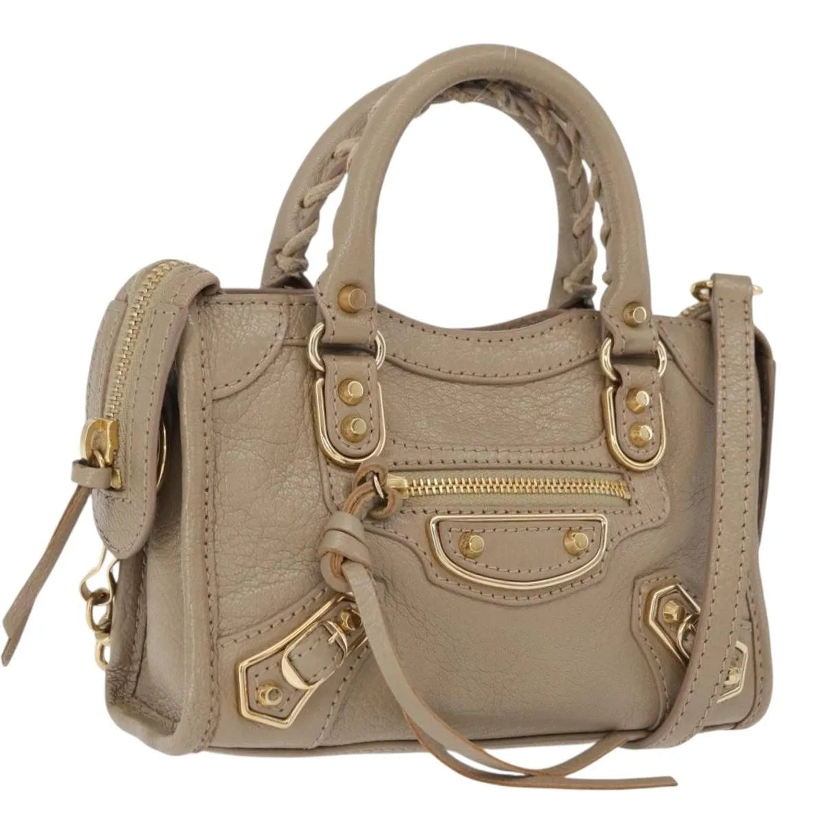 Balenciaga City Classic Studs Leather Beige Leather Handbag (Pre-Owned)