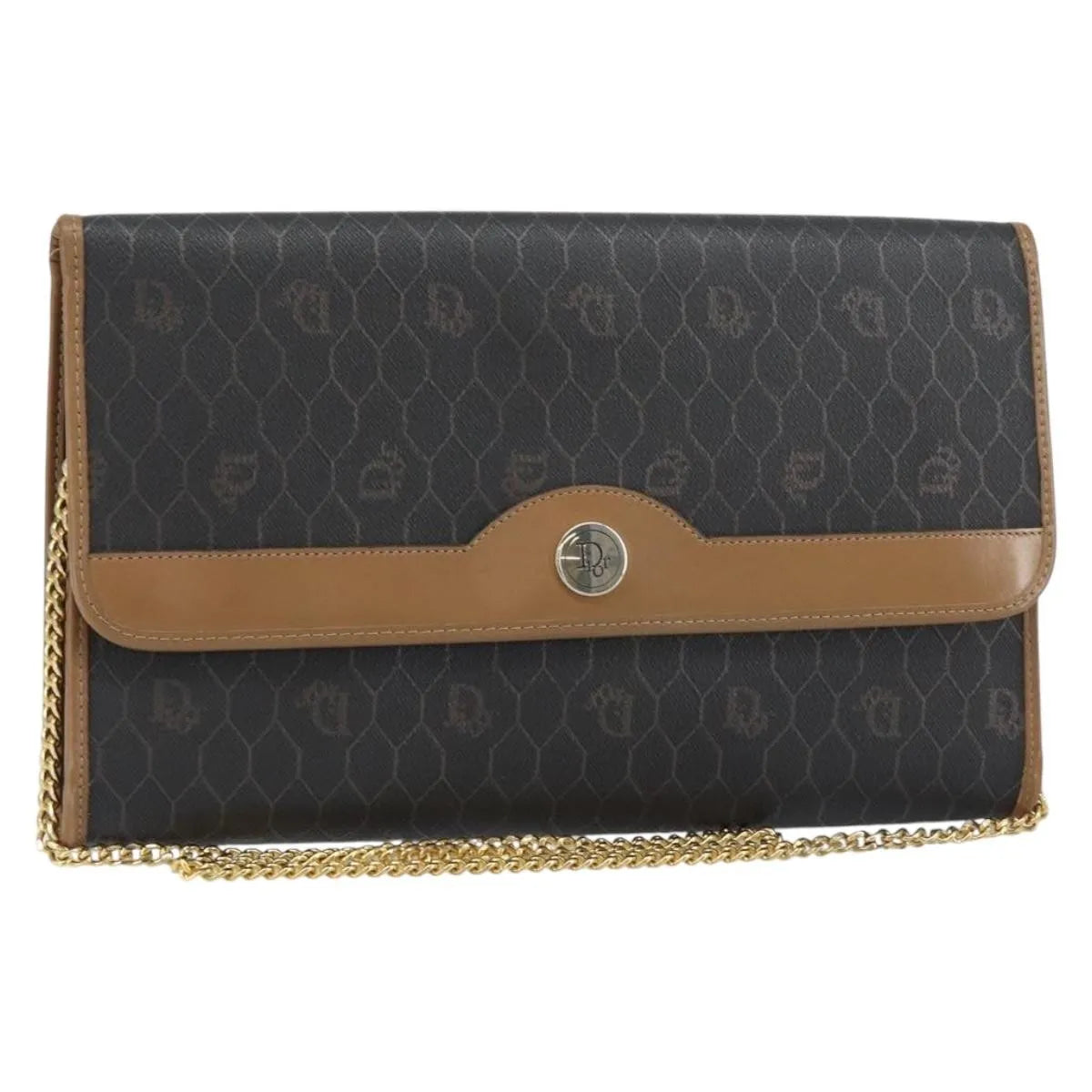 Christian Dior Vintage Honeycomb Chain Canvas Black Canvas Shoulder Bag Bag (Pre-Owned)