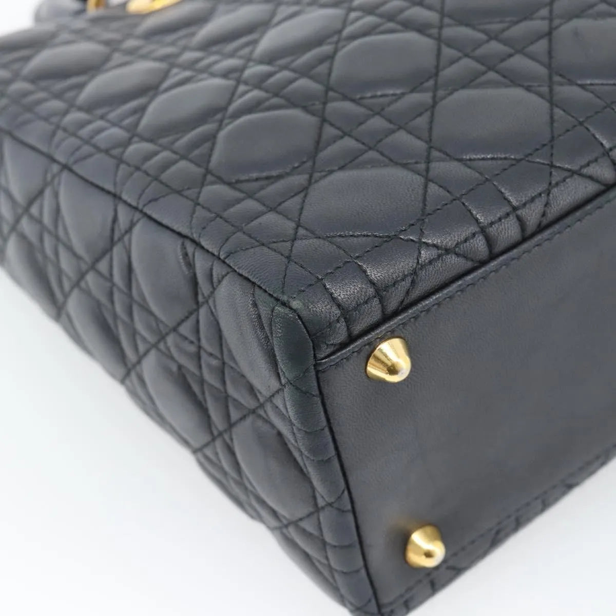 Christian Dior Lady Dior Cannage Quilt Lambskin Black Leather Handbag (Pre-Owned)