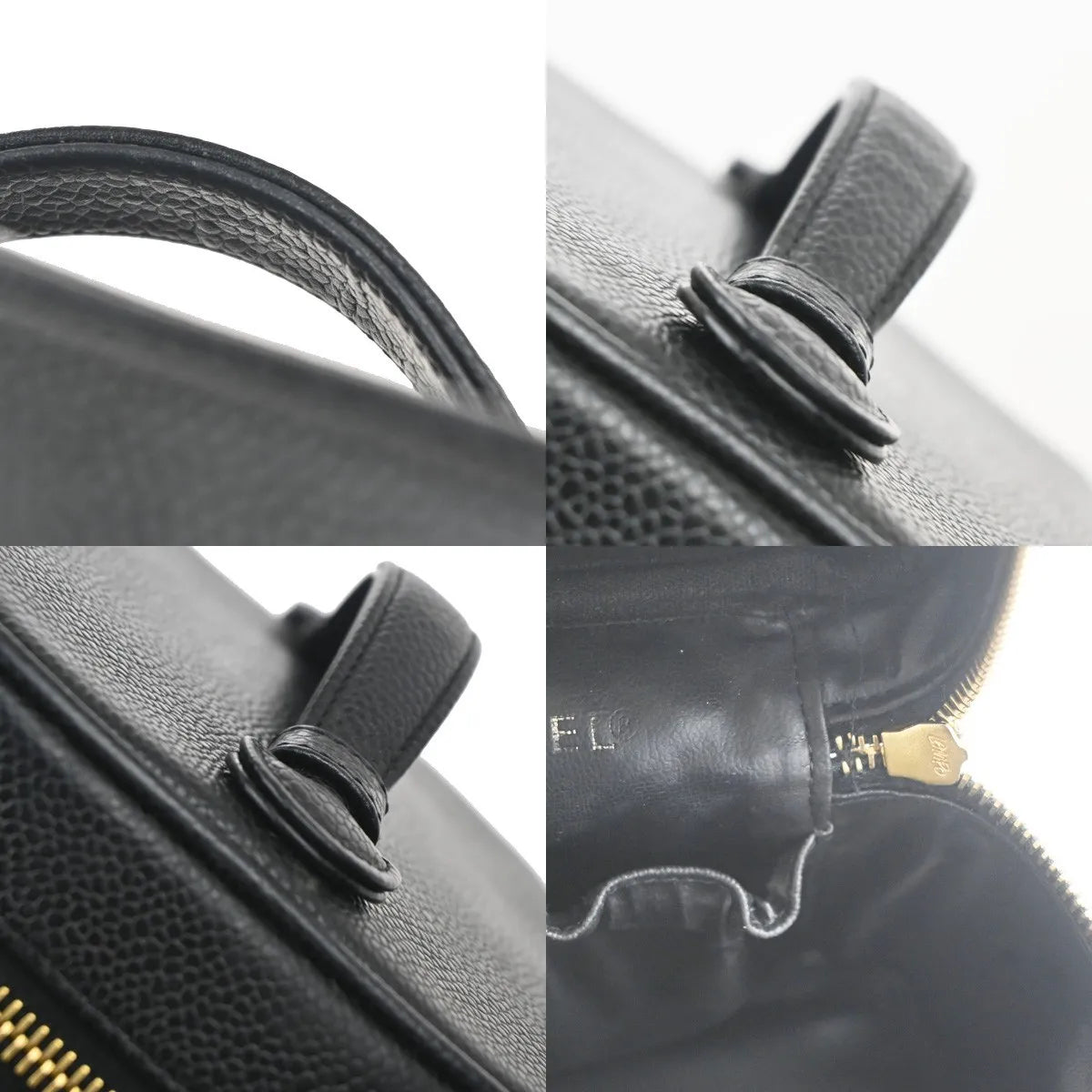 Chanel Vintage Timeless Cosmetic Case Caviar Black Leather Handbag (Pre-Owned)
