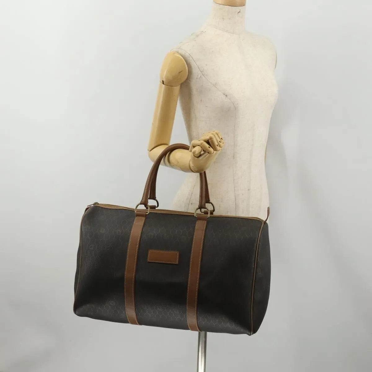 Christian Dior Vintage Honeycomb Boston Canvas And Leather Black Canvas Travel Bag Bag (Pre-Owned)