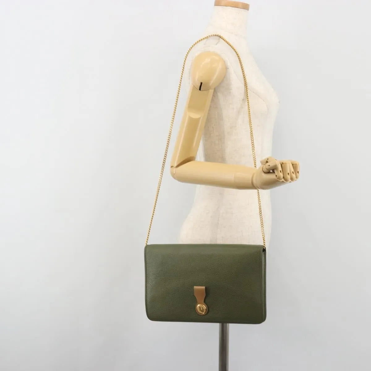 Christian Dior Vintage Chain Flap Leather Green Leather Shoulder Bag Bag (Pre-Owned)