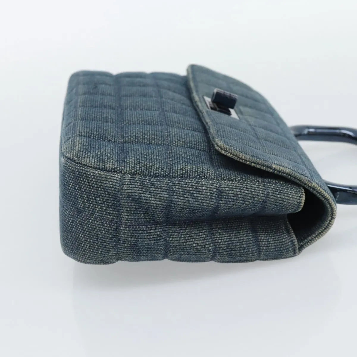 Chanel Chocolate Bar Mademoiselle Top Handle Quilted Denim Blue Canvas Handbag (Pre-Owned)