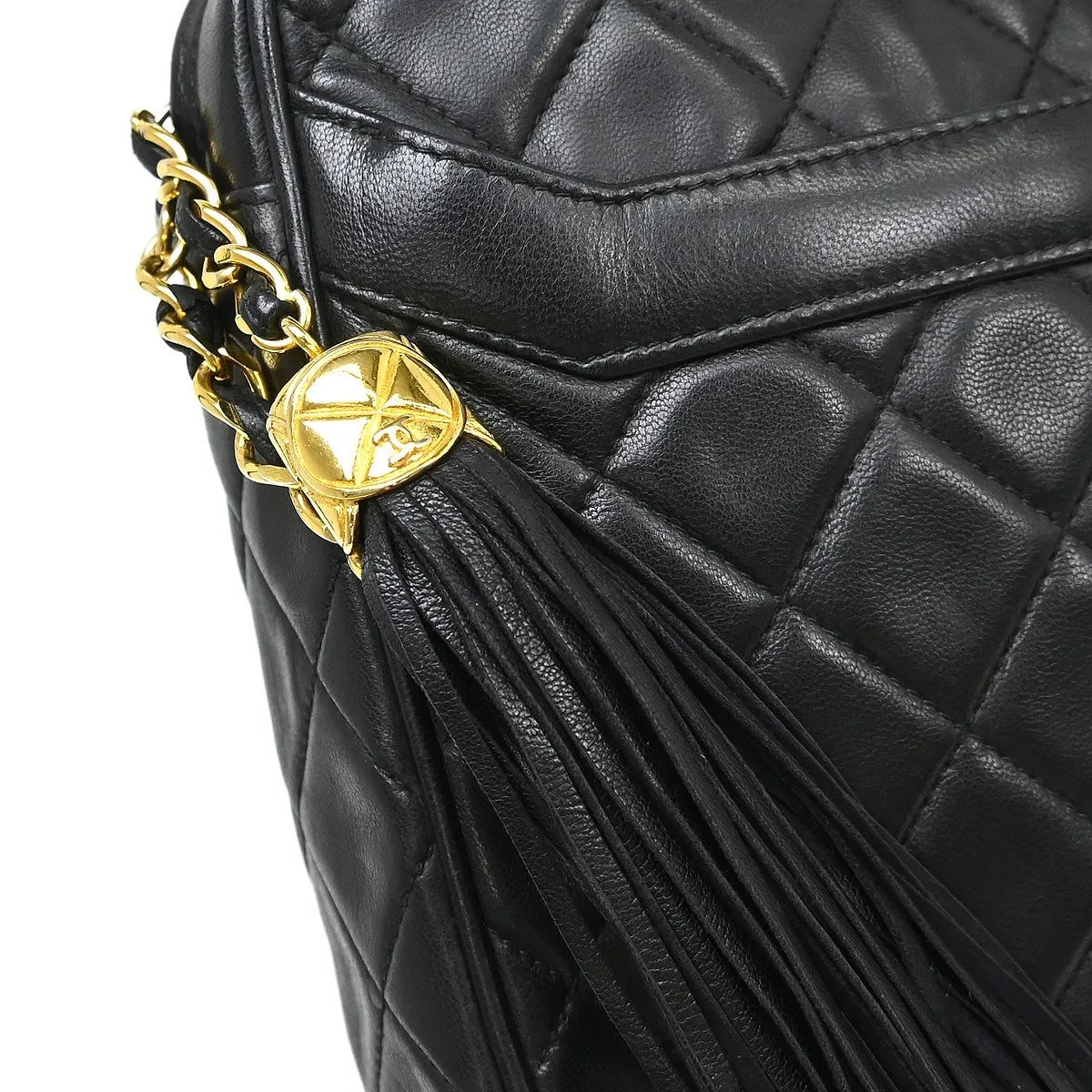 Chanel Vintage Camera Tassel Quilted Leather Black Leather Shoulder Bag Bag (Pre-Owned)