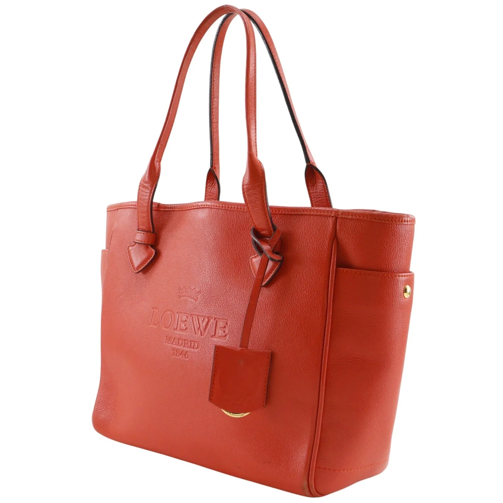 Loewe Heritage Tote Leather Red Leather Tote Bag Bag (Pre-Owned)