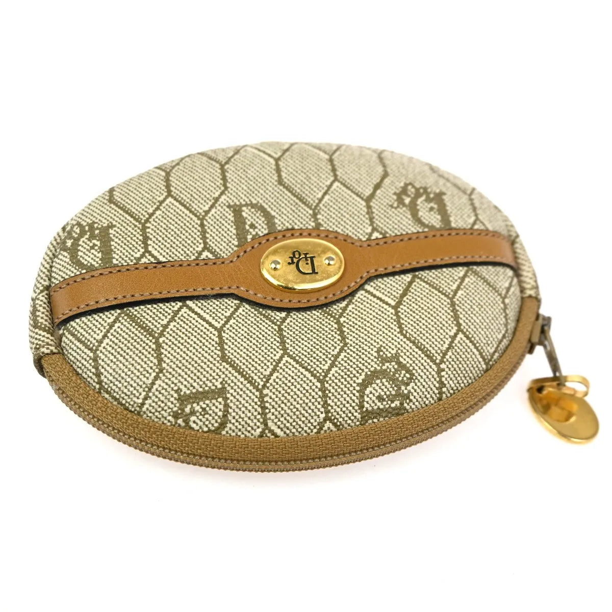 Christian Dior Honeycomb Zip Coin Purse Canvas And Leather Beige Canvas Wallets Accessory (Pre-Owned)