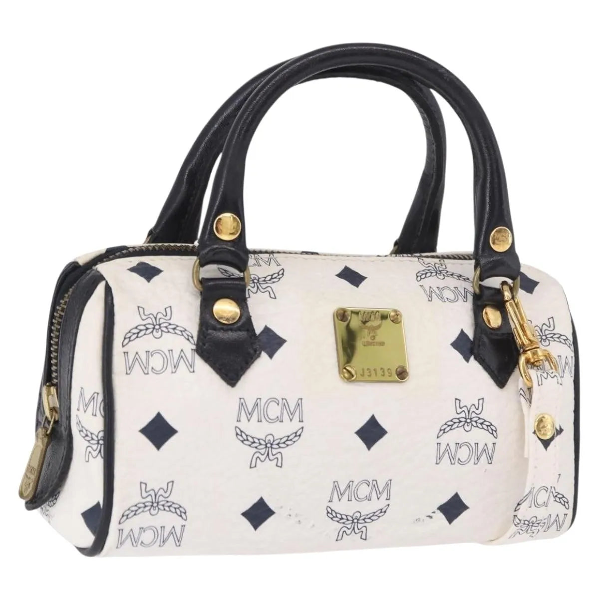 MCM Visetos Leather White Leather Handbag (Pre-Owned)