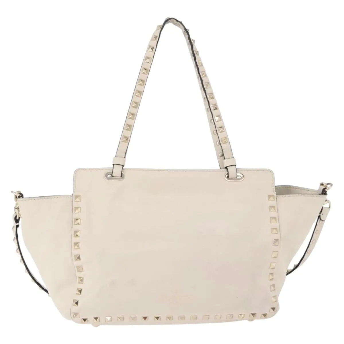 Valentino Garavani Rockstud Tote Soft Leather White Leather Tote Bag Bag (Pre-Owned)