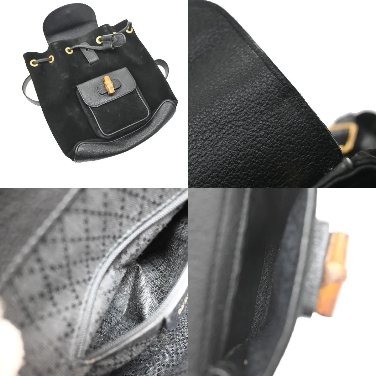 Gucci Vintage Bamboo Suede Black Suede Backpack Bag (Pre-Owned)