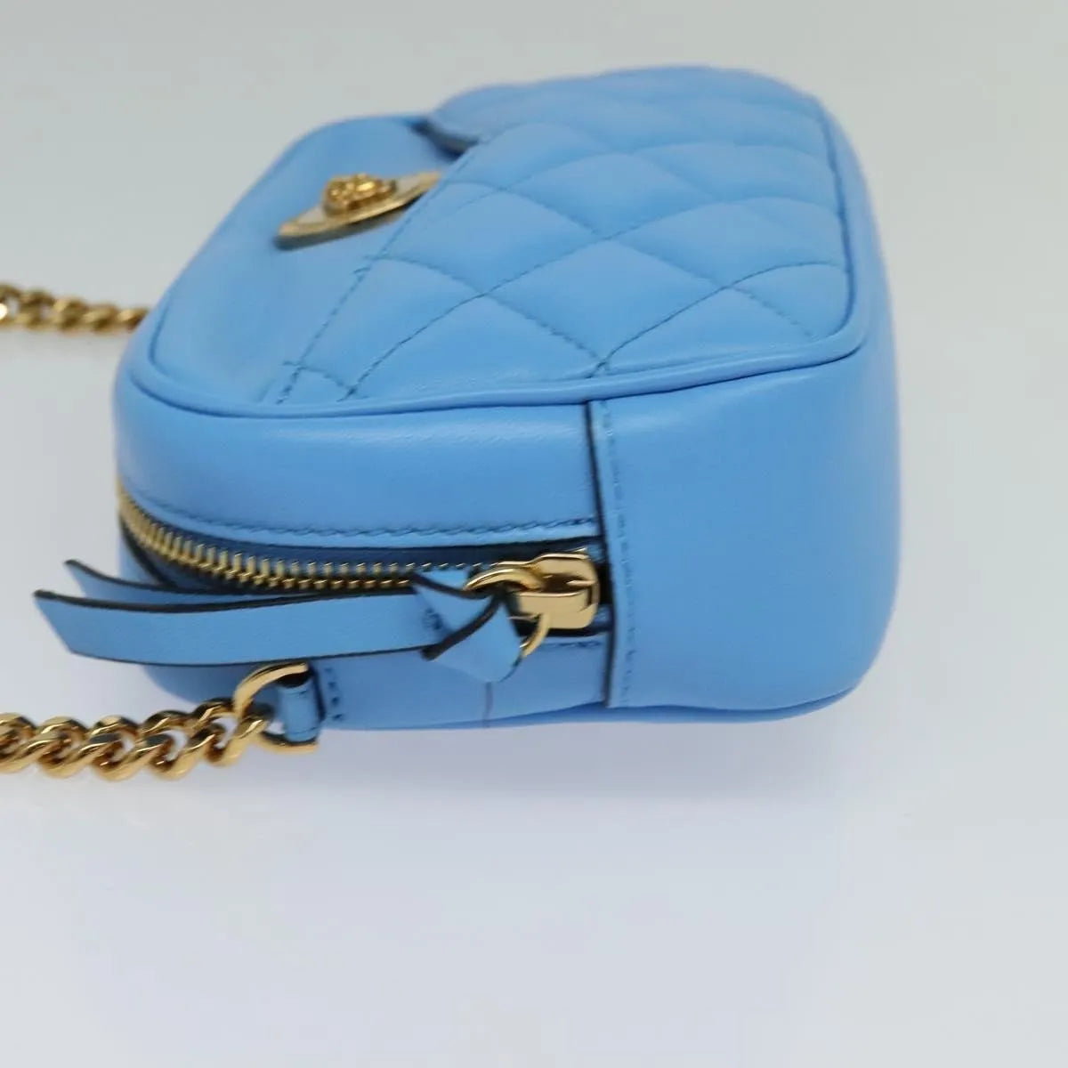 Versace Medusa Icon Front Slip Pocket Camera Quilted Leather Blue Leather Shoulder Bag Bag (Pre-Owned)