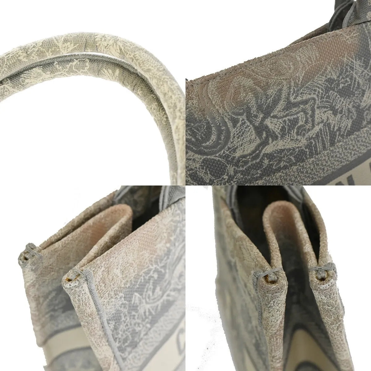 Christian Dior Book Tote Embroidered Canvas Gray Canvas Bag (Pre-Owned)