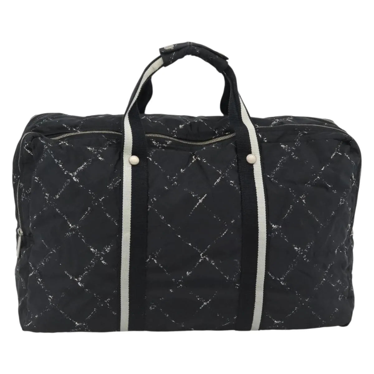 Chanel Travel Line Boston Printed Nylon Black Nylon Handbag (Pre-Owned)