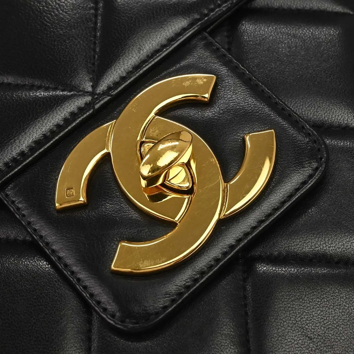 Chanel Vintage Cc Briefcase Quilted Lambskin Black Leather Briefcase Bag (Pre-Owned)