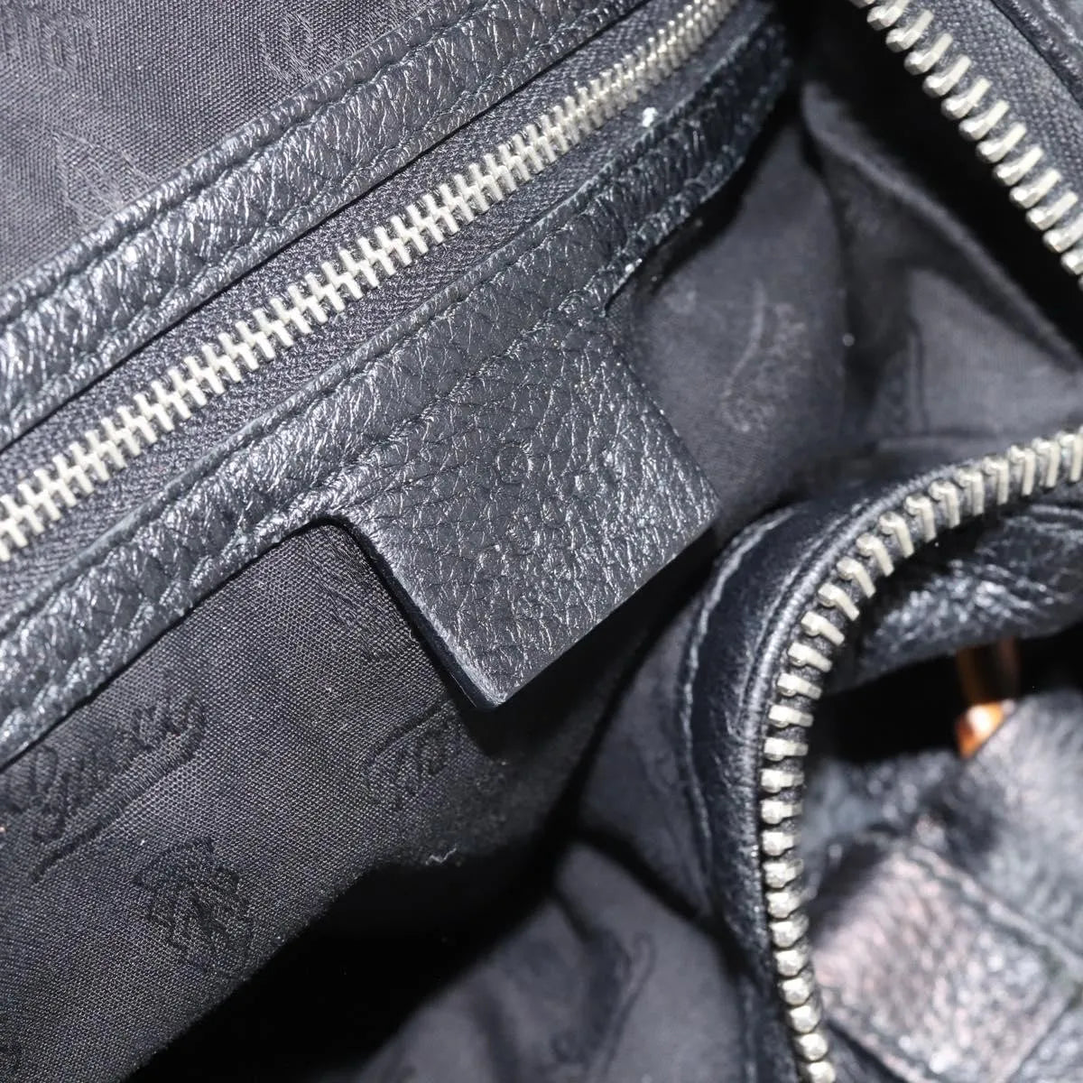 Gucci Vintage Bamboo Shoulder Nylon Black Leather Handbag (Pre-Owned)