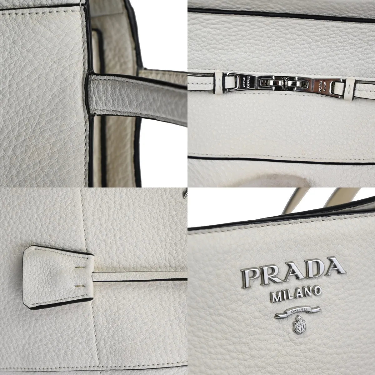 Prada Vintage Tote Leather White Leather Tote Bag Bag (Pre-Owned)