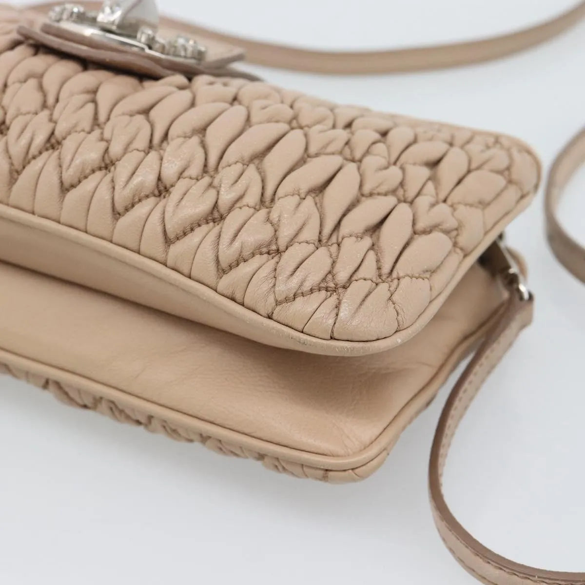 Miu Miu Crystal Convertible Chain Matelasse Leather Pink Leather Shoulder Bag Bag (Pre-Owned)