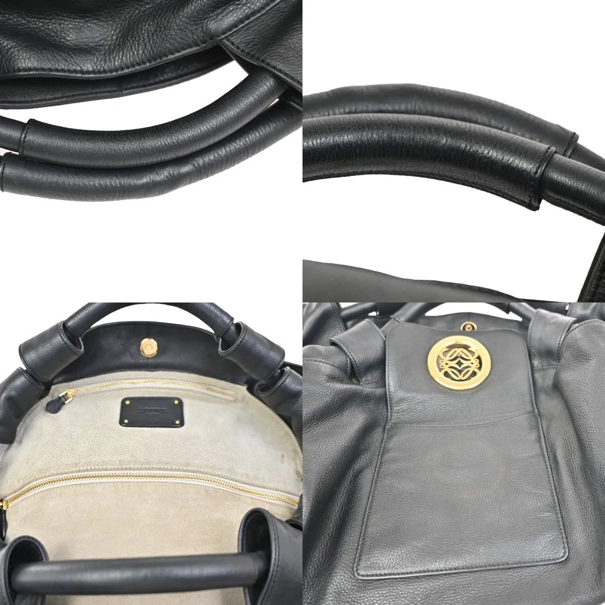 Loewe Anagram Logo Nappa Aire Hand Leather Black Leather Tote Bag Bag (Pre-Owned)