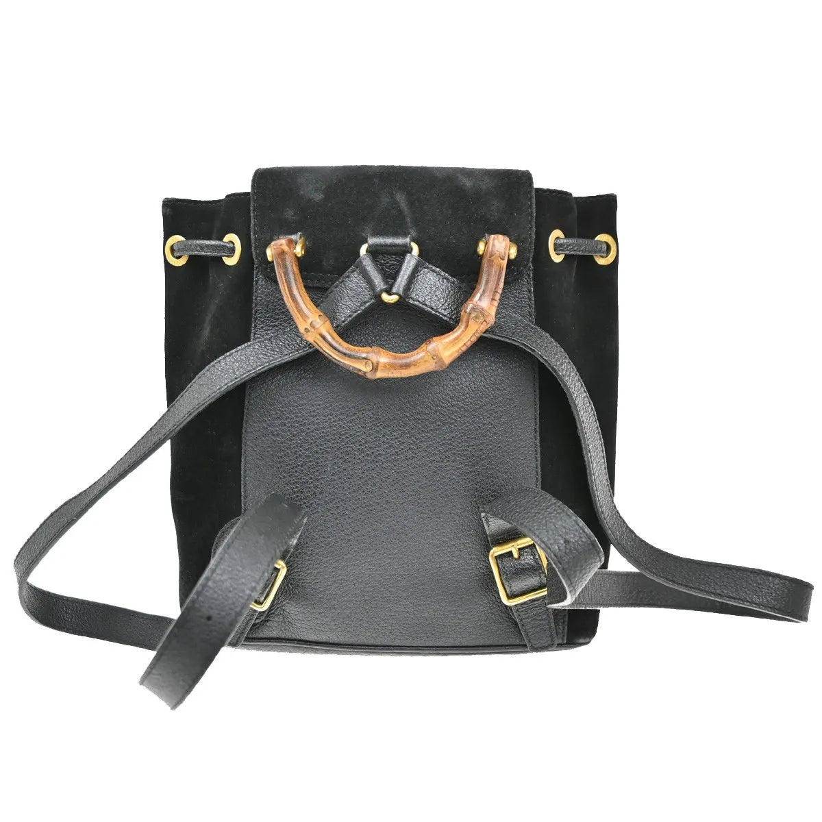 Gucci Vintage Bamboo Suede Black Suede Backpack Bag (Pre-Owned)