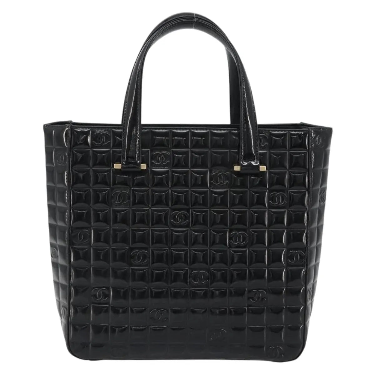 Chanel Chocolate Bar Cc Tote Quilted Patent Black Patent_Leather Tote Bag Bag (Pre-Owned)