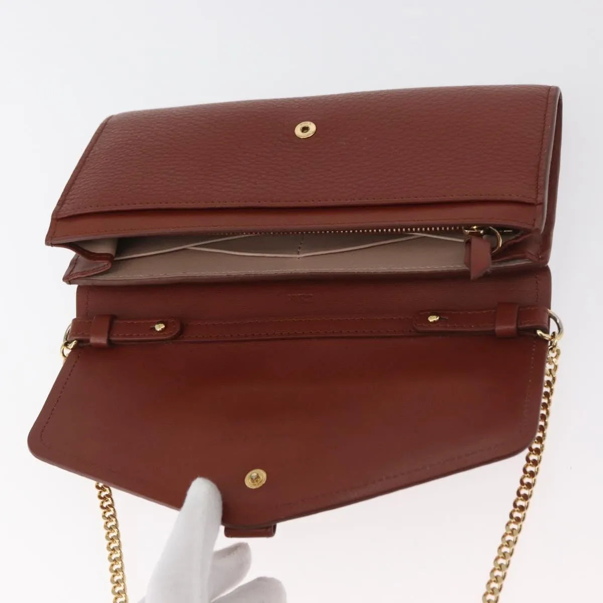 Chloe Aby Chain Leather Brown Leather Shoulder Bag Bag (Pre-Owned)