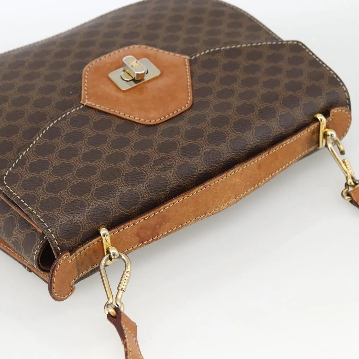 Celine Vintage Macadam Canvas And Leather Brown Canvas Handbag (Pre-Owned)