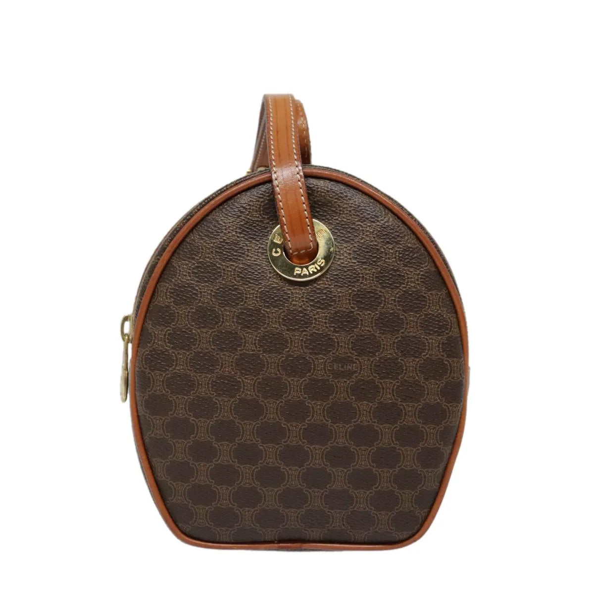 Celine Vintage Macadam Circle Logo Canvas And Leather Brown Canvas Shoulder Bag Bag (Pre-Owned)