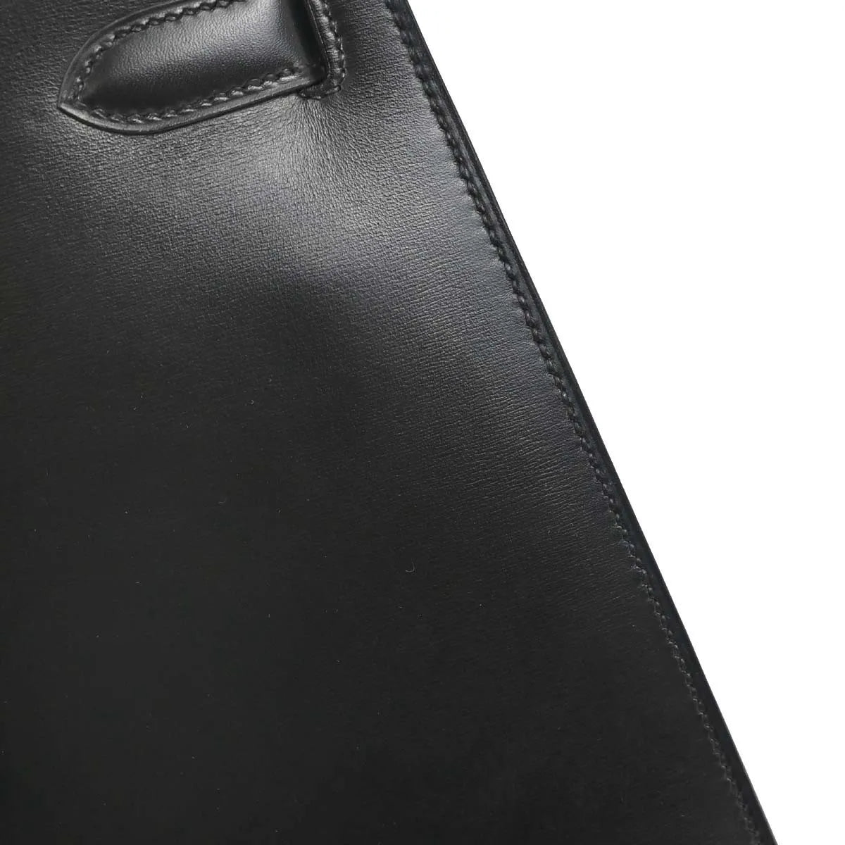 Hermes Kelly Handbag Black Box Calf With Gold Hardware Black Leather Handbag (Pre-Owned)