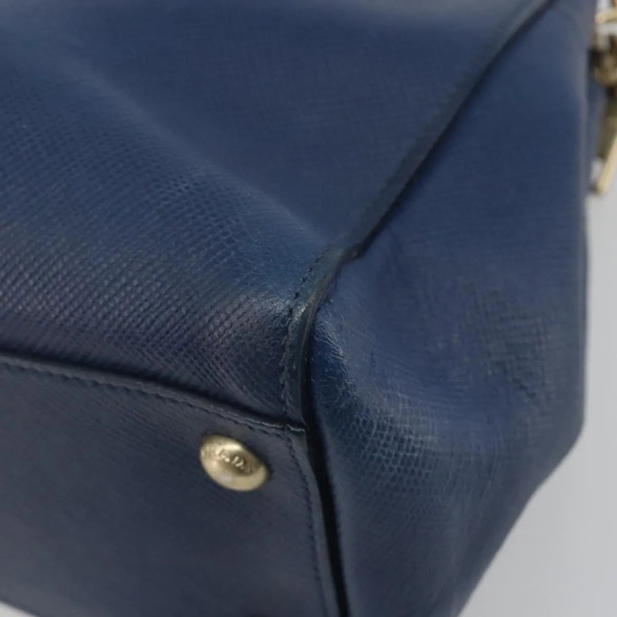 Prada Cuir Frame Double Zip Tote Saffiano Leather Blue Leather Tote Bag Bag (Pre-Owned)