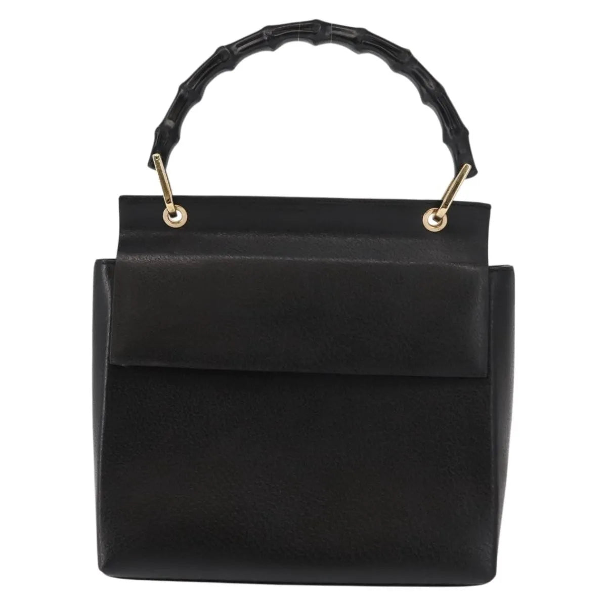 Gucci Vintage Bamboo Handle Leather Black Leather Handbag (Pre-Owned)