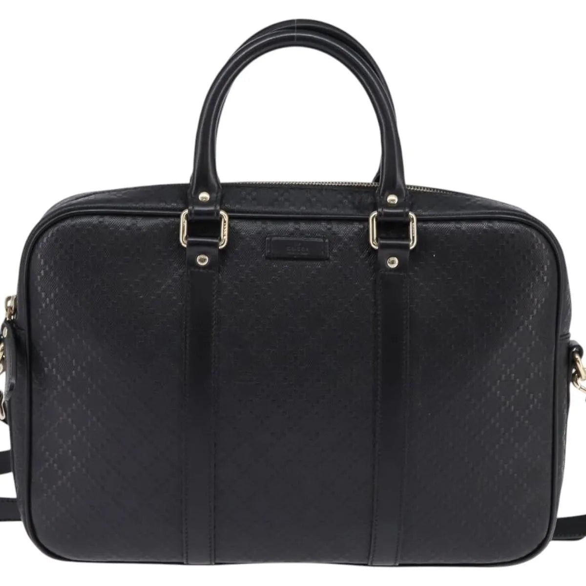 Gucci Bright Convertible Diamante Leather Black Leather Briefcase Bag (Pre-Owned)