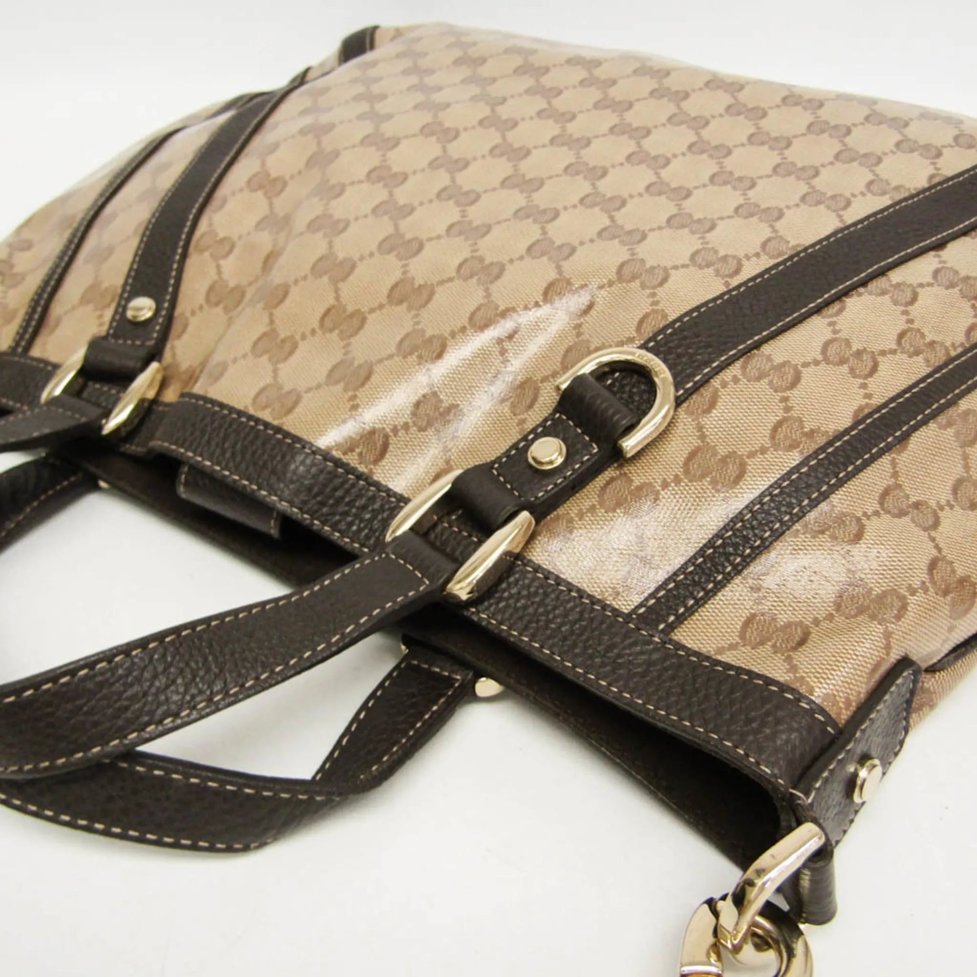 Gucci Abbey D-Ring Convertible Monogram Gg Crystal Beige Leather Handbag (Pre-Owned)