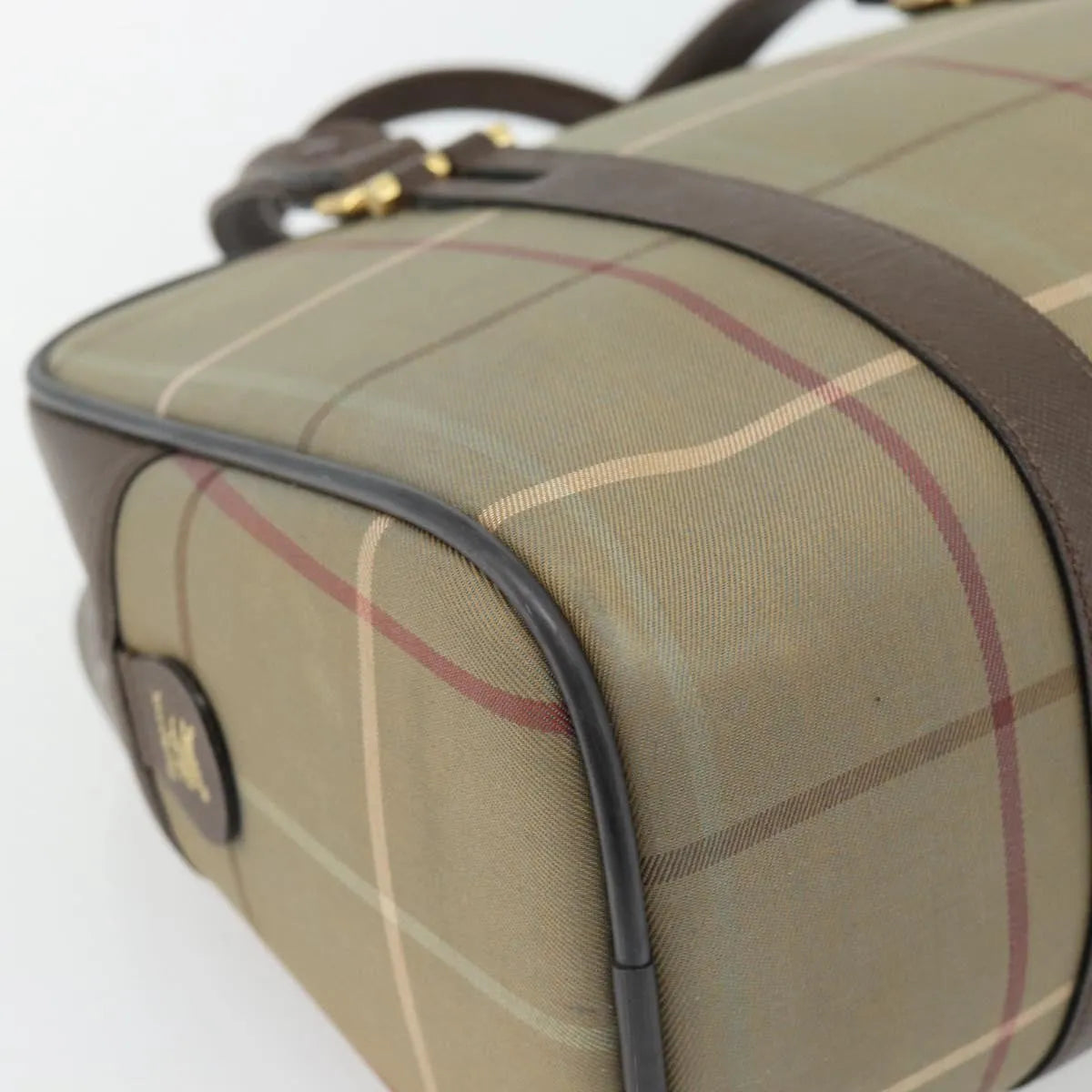 Burberry Nova Check Boston Canvas Beige Canvas Handbag (Pre-Owned)