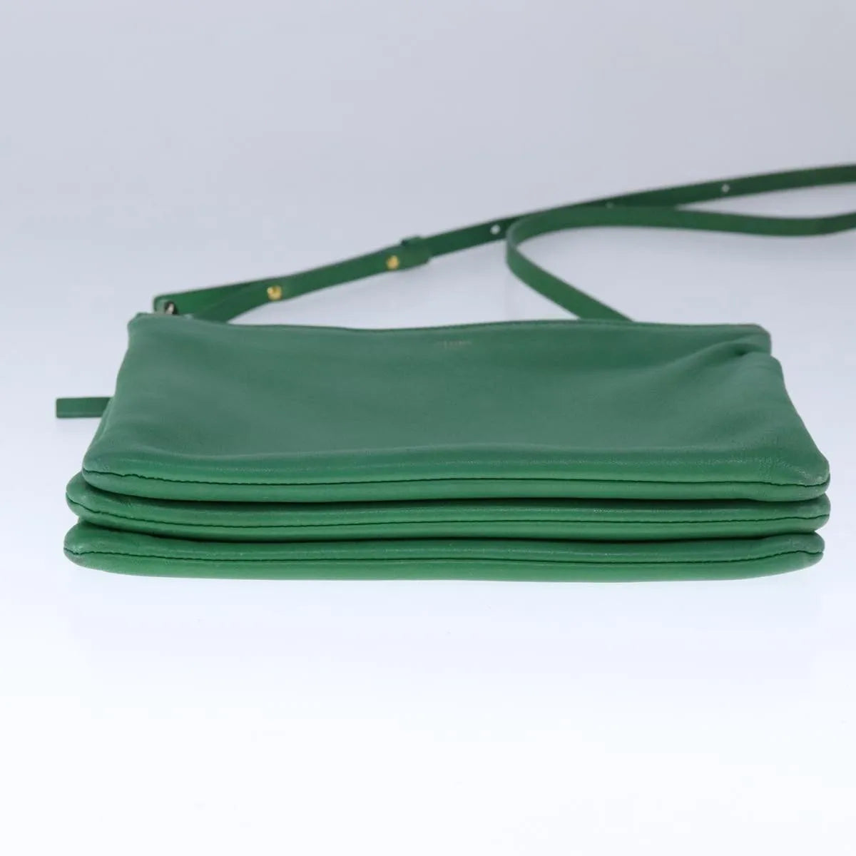 Celine Trio Leather Green Leather Shoulder Bag Bag (Pre-Owned)