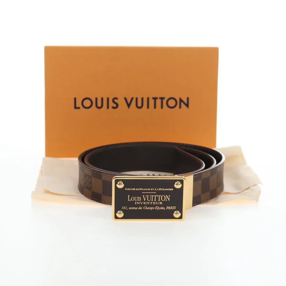Louis Vuitton Inventeur Belt Damier Ebene Brown Canvas Belts Accessory (Pre-Owned)