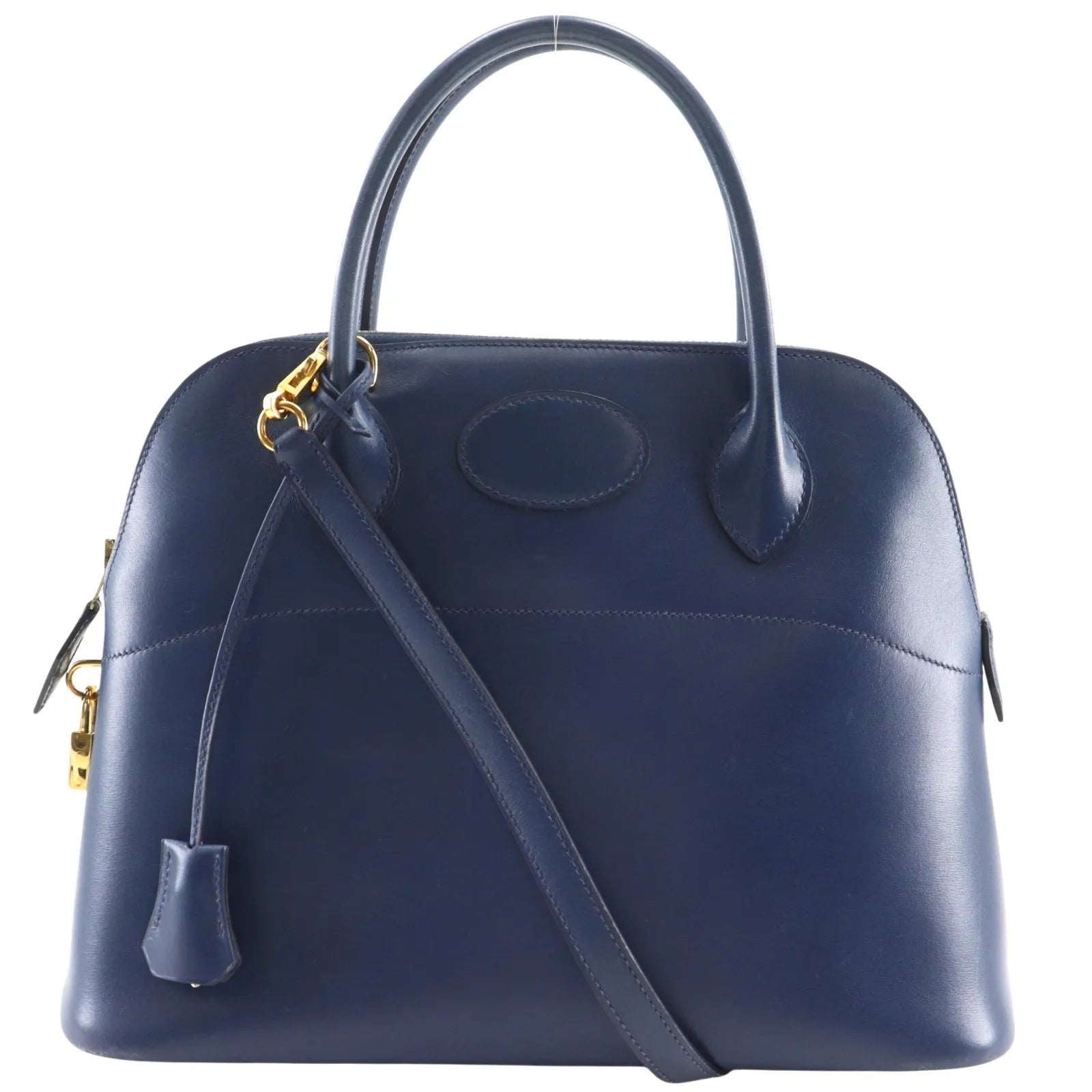 Hermes Bolide Box Calf Navy Leather Handbag (Pre-Owned)
