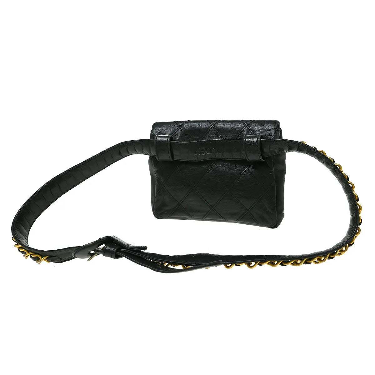 Chanel Vintage Cc Flap Waist Quilted Leather Black Leather Clutche & Pouche Bag (Pre-Owned)
