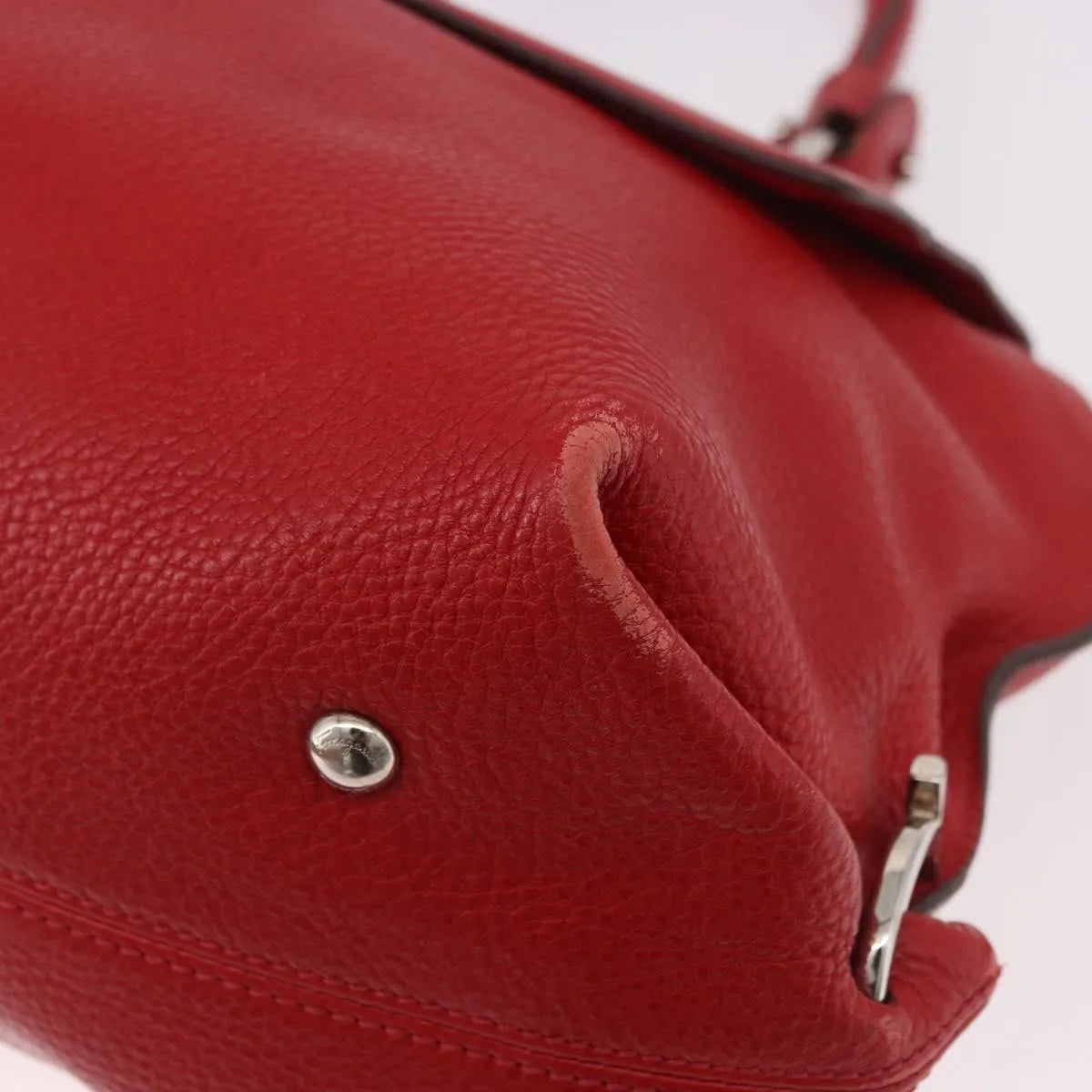 Salvatore Ferragamo Sofia Satchel Grainy Leather Red Leather Handbag (Pre-Owned)