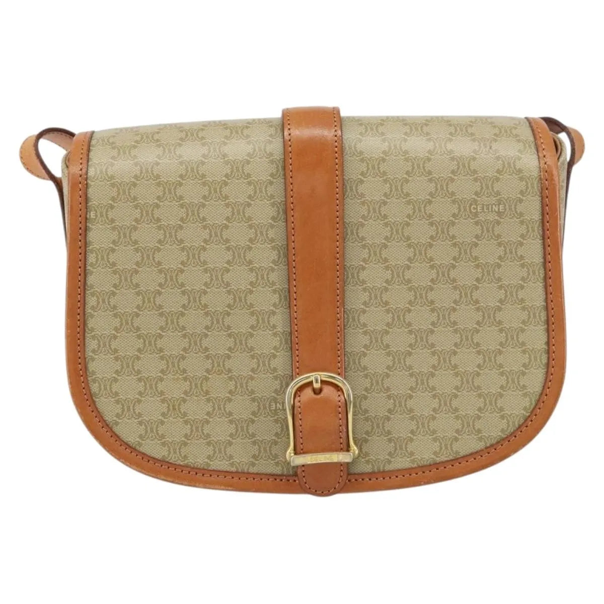 Celine Vintage Macadam Canvas And Leather Beige Canvas Shoulder Bag Bag (Pre-Owned)