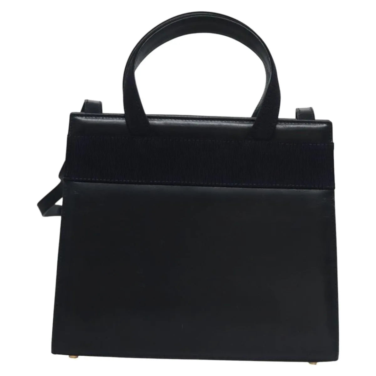 Salvatore Ferragamo Convertible Vara Bow Tote Leather Navy Leather Handbag (Pre-Owned)