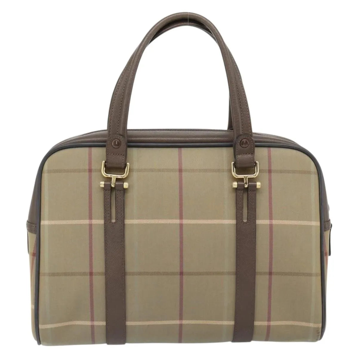 Burberry Nova Check Boston Canvas Beige Canvas Handbag (Pre-Owned)