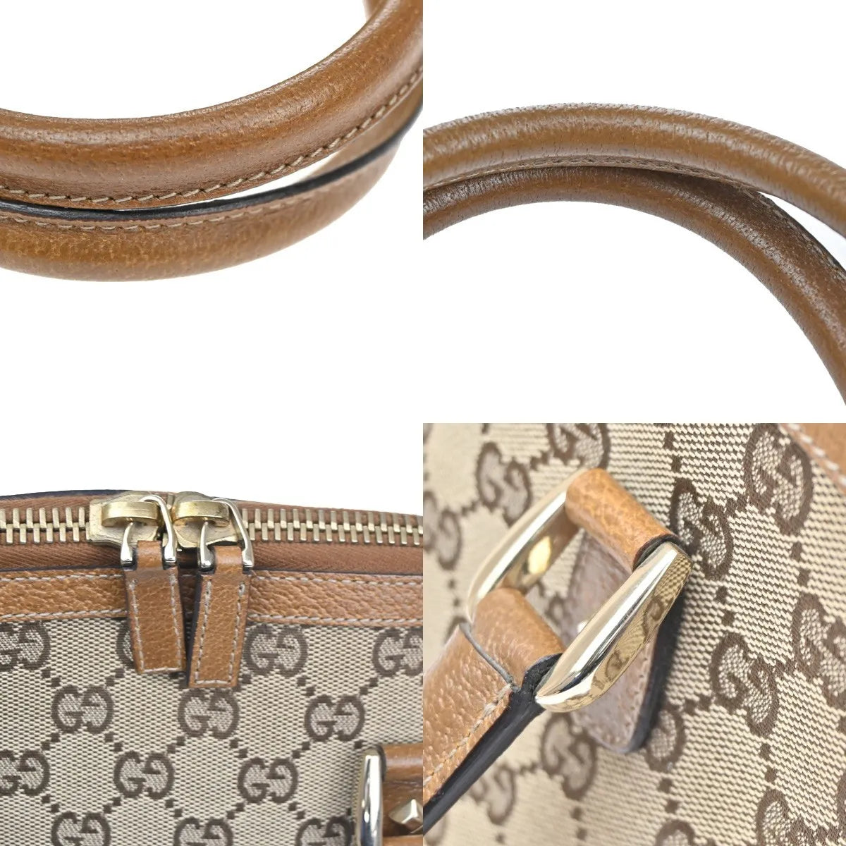 Gucci Vintage Boston Bag Monogram Canvas Brown Canvas Handbag (Pre-Owned)