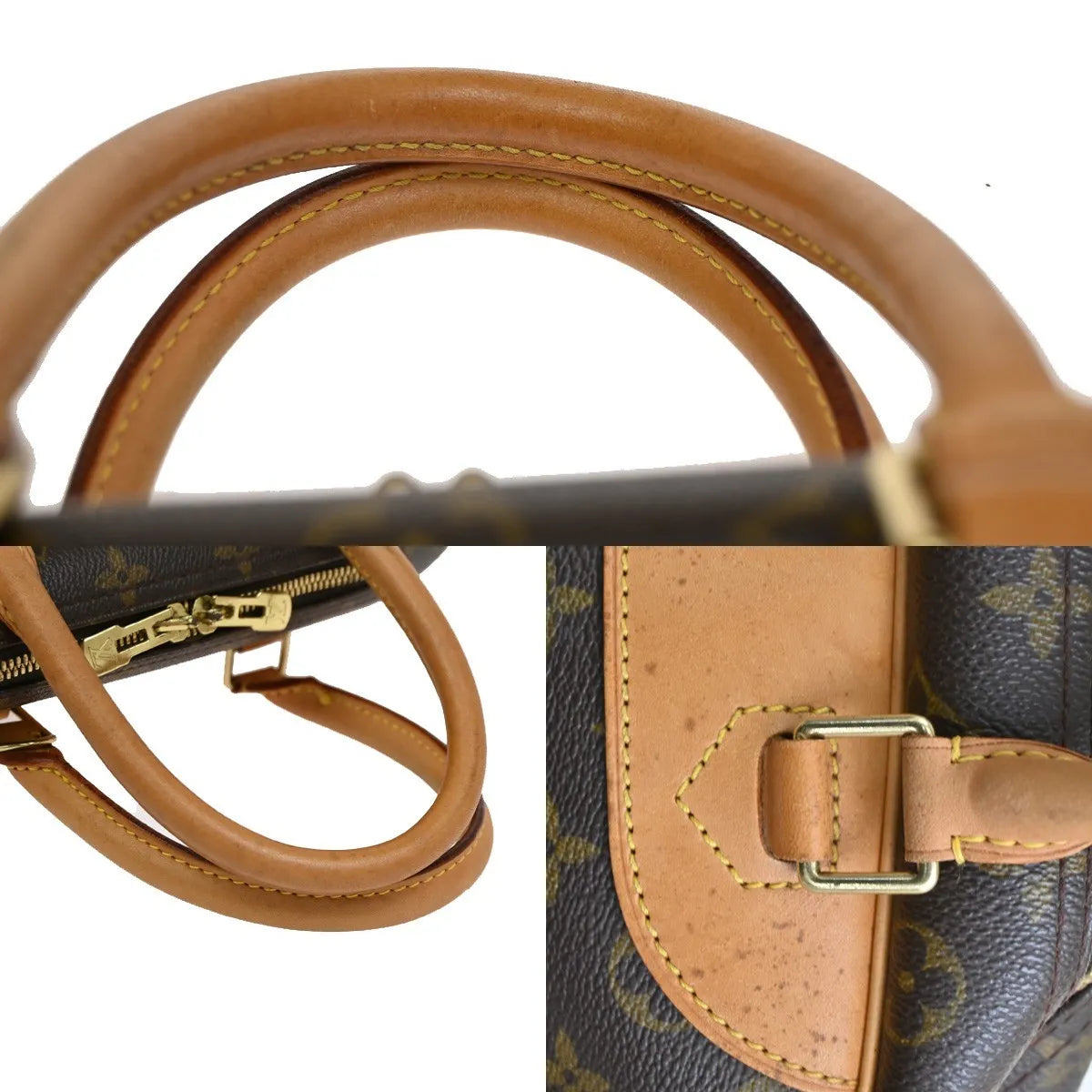 Louis Vuitton Deauville Monogram Canvas Brown Leather Handbag (Pre-Owned)
