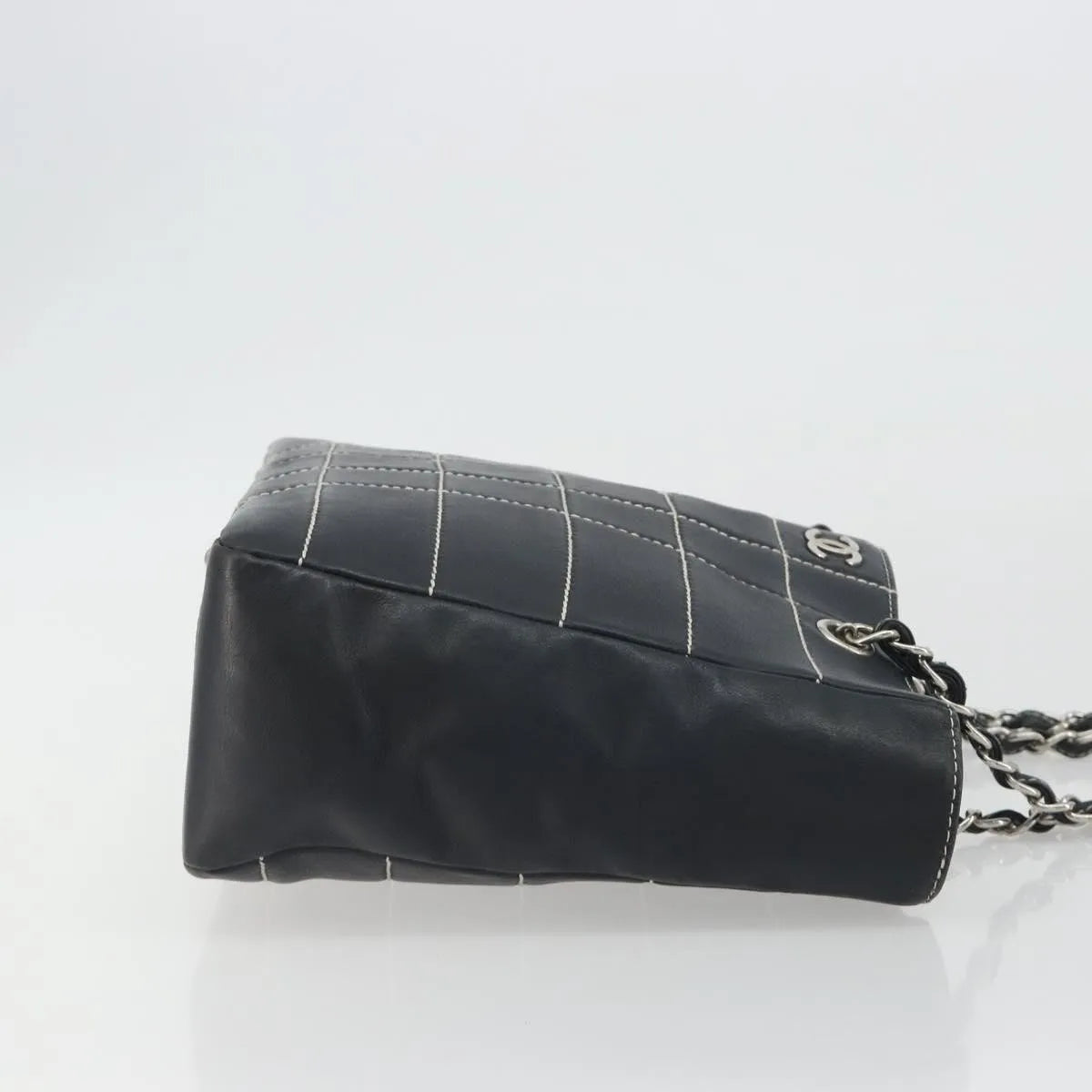Chanel Vintage Chocolate Bar Tote Quilted Lambskin Navy Leather Tote Bag Bag (Pre-Owned)