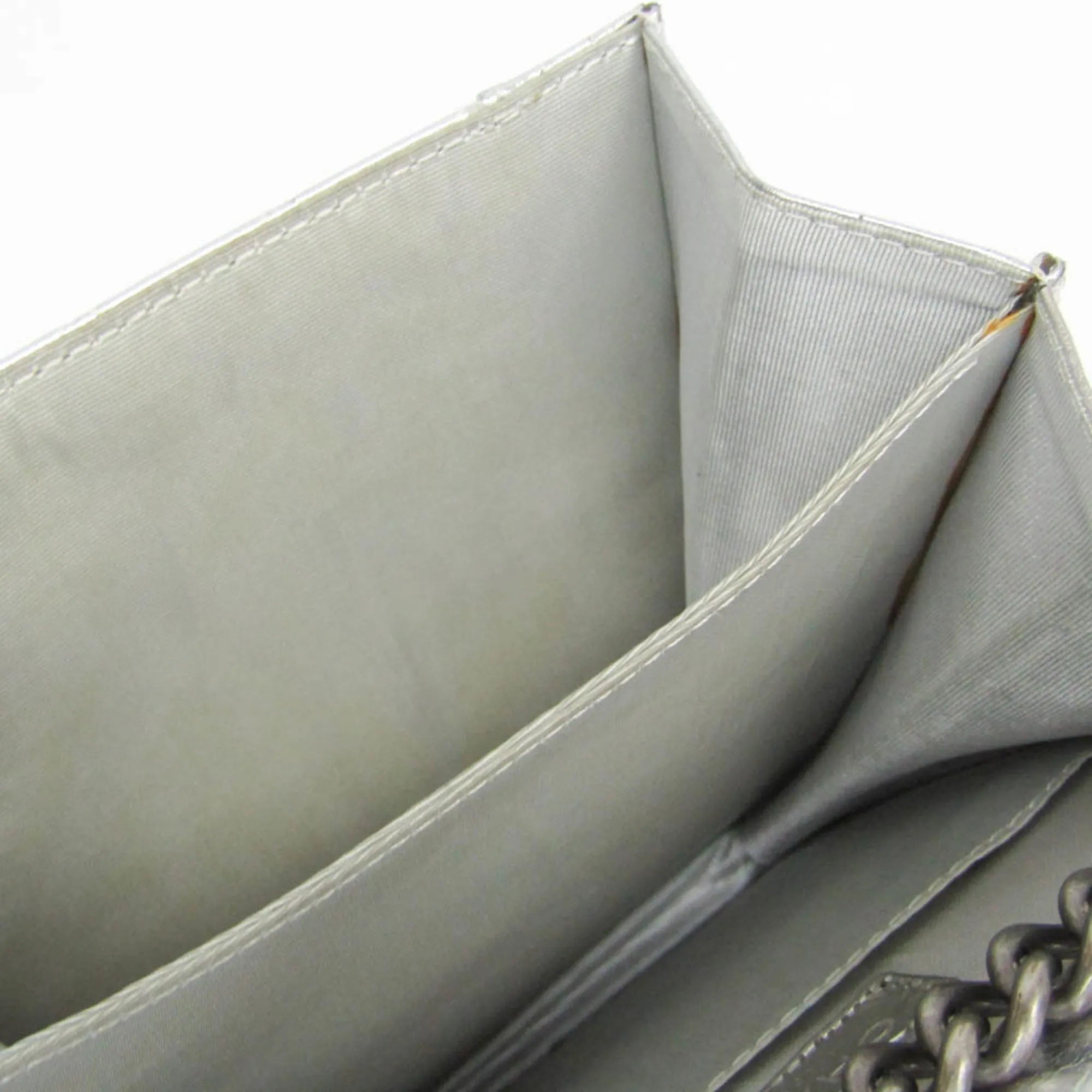 Chanel North South Boy Flap Quilted Metallic Calfskin Silver Leather Shoulder Bag Bag (Pre-Owned)