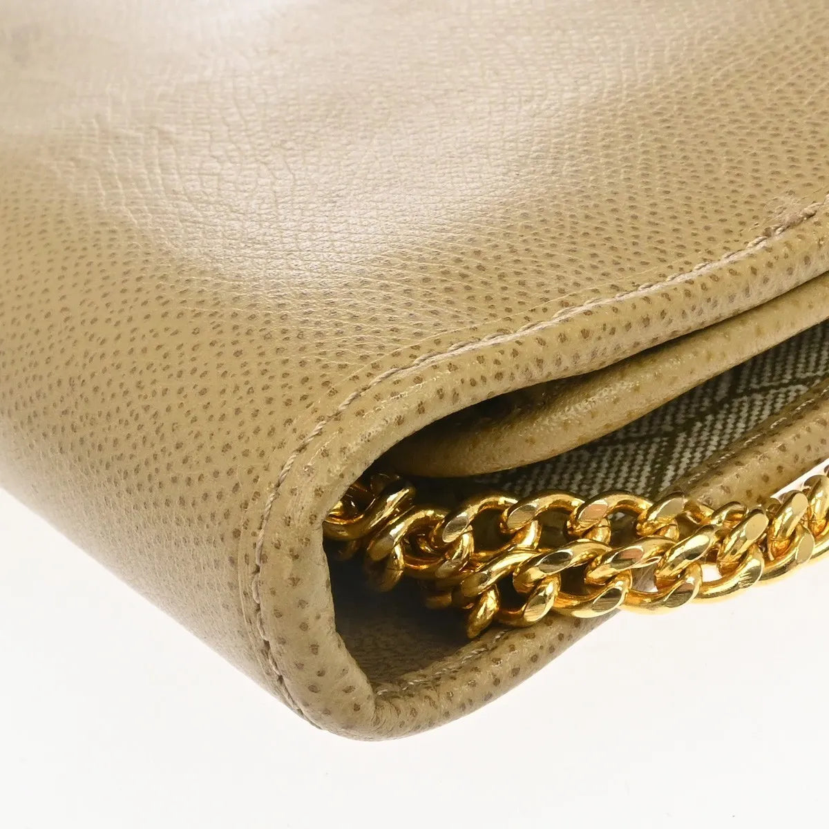 Christian Dior Vintage Chain Flap Leather Beige Leather Shoulder Bag Bag (Pre-Owned)