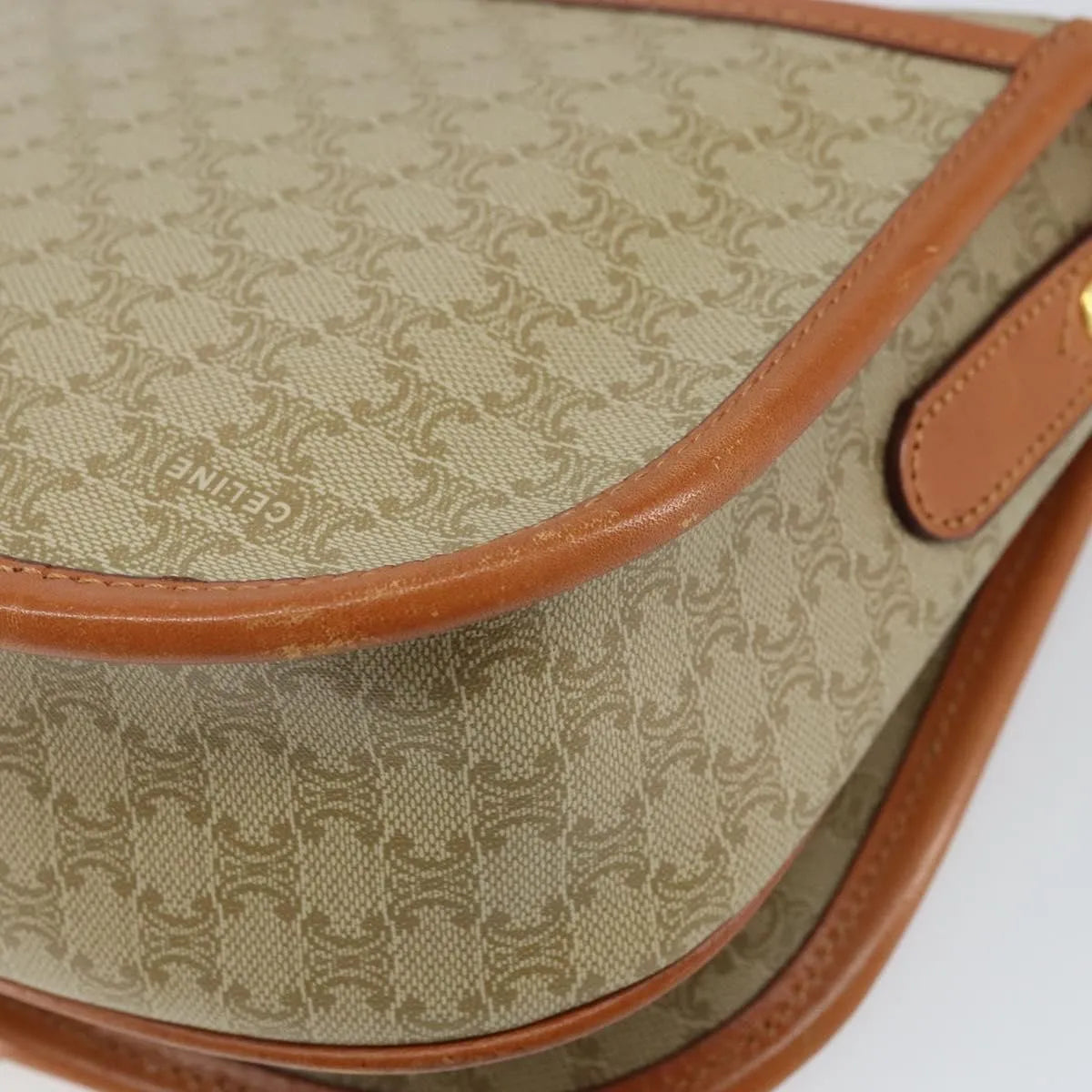 Celine Vintage Macadam Canvas And Leather Beige Canvas Shoulder Bag Bag (Pre-Owned)