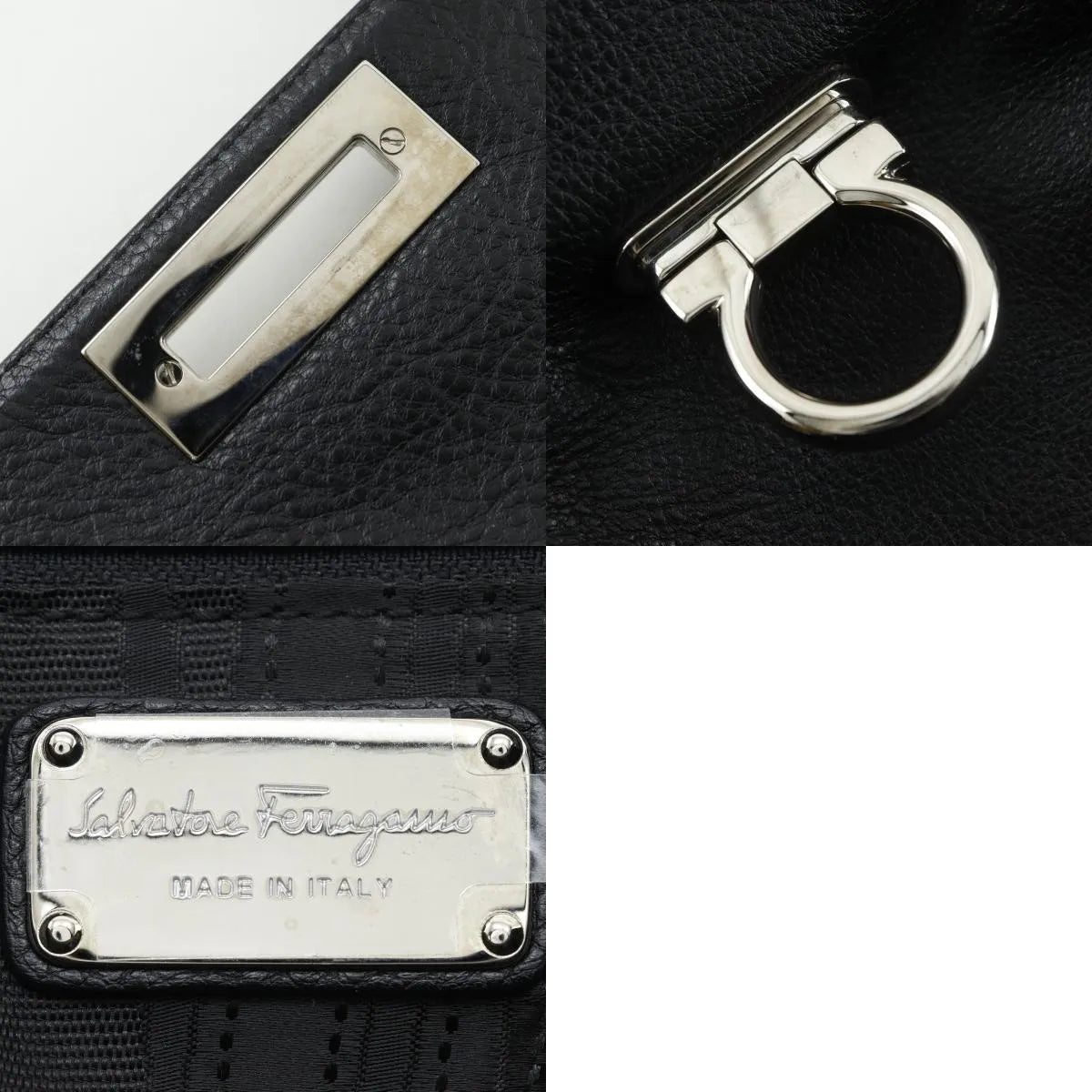 Salvatore Ferragamo Gancini Satchel Leather Black Leather Shoulder Bag Bag (Pre-Owned)